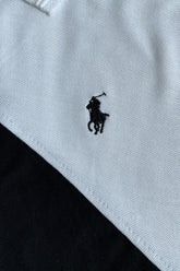POLOO CROSS PANEL Men’s Branded Cotton PQ Shirt in White-Black
